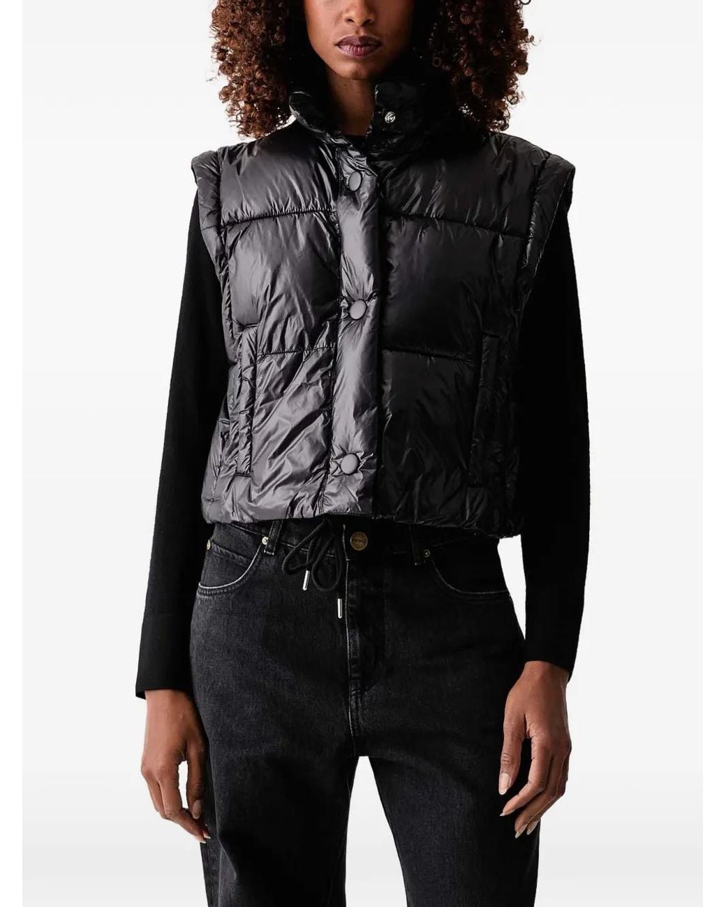 Silvian Heach Black Quilted Detachable-Sleeve Jacket