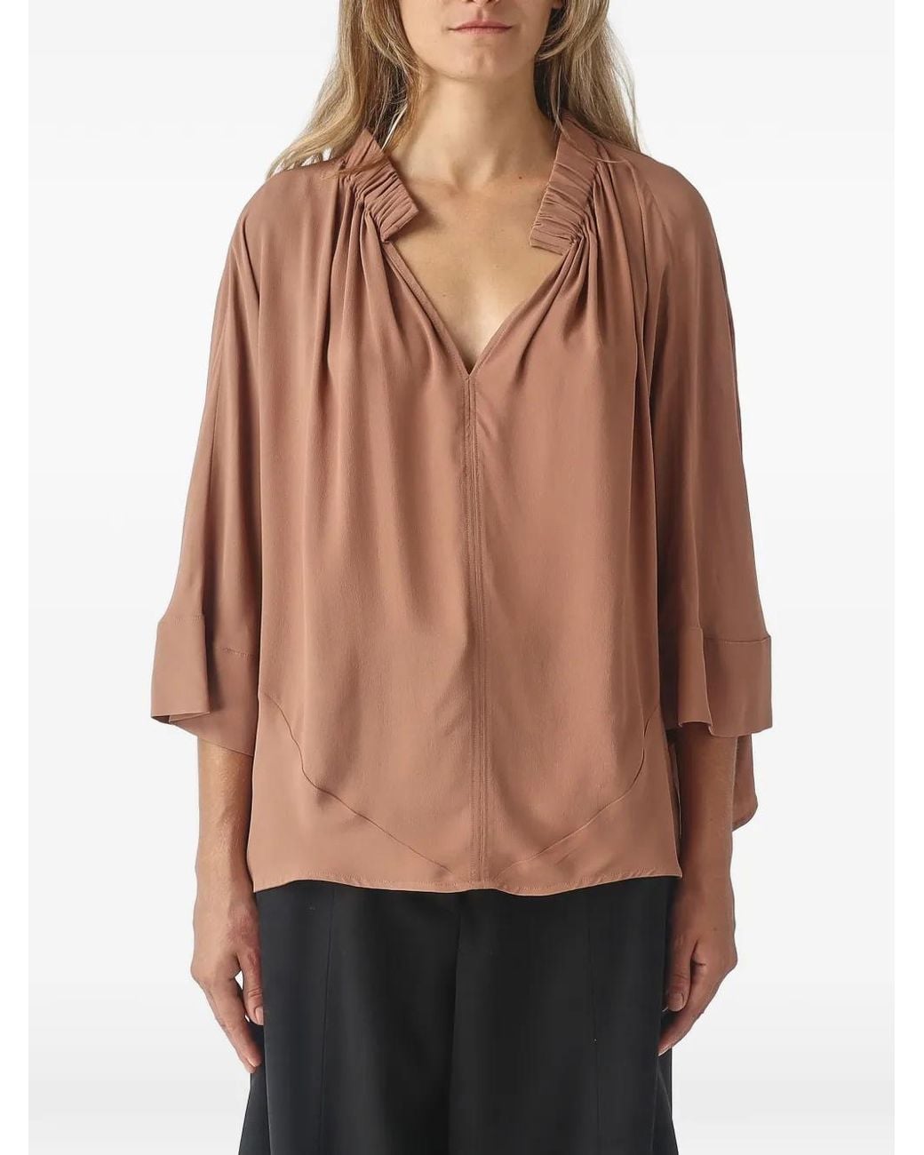MEIMEIJ Multicolor Gathered V-Neck Blouse