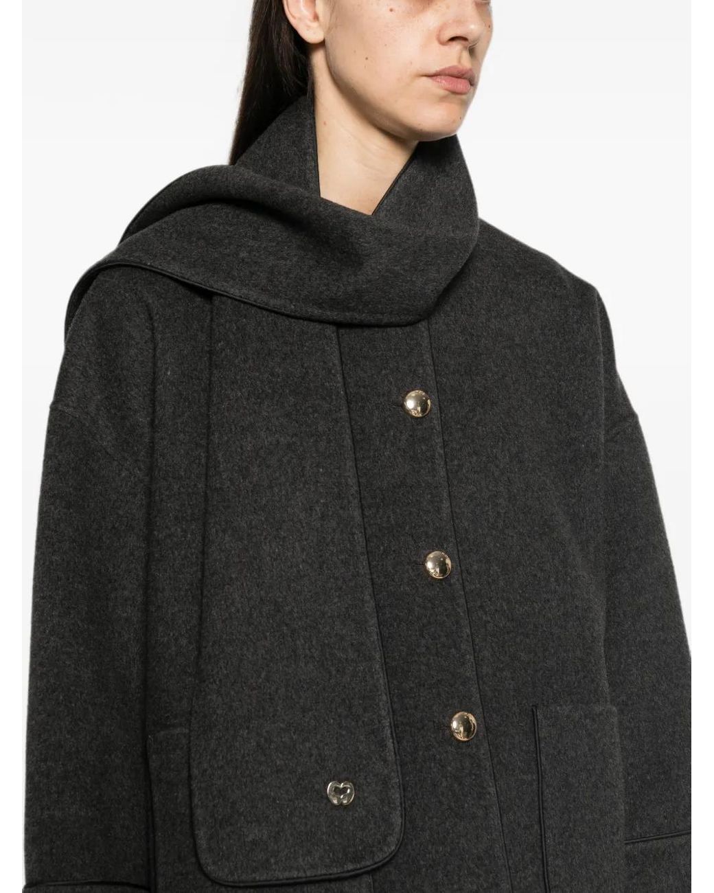 Maje Black Gwendali Scarf-Detail Coat