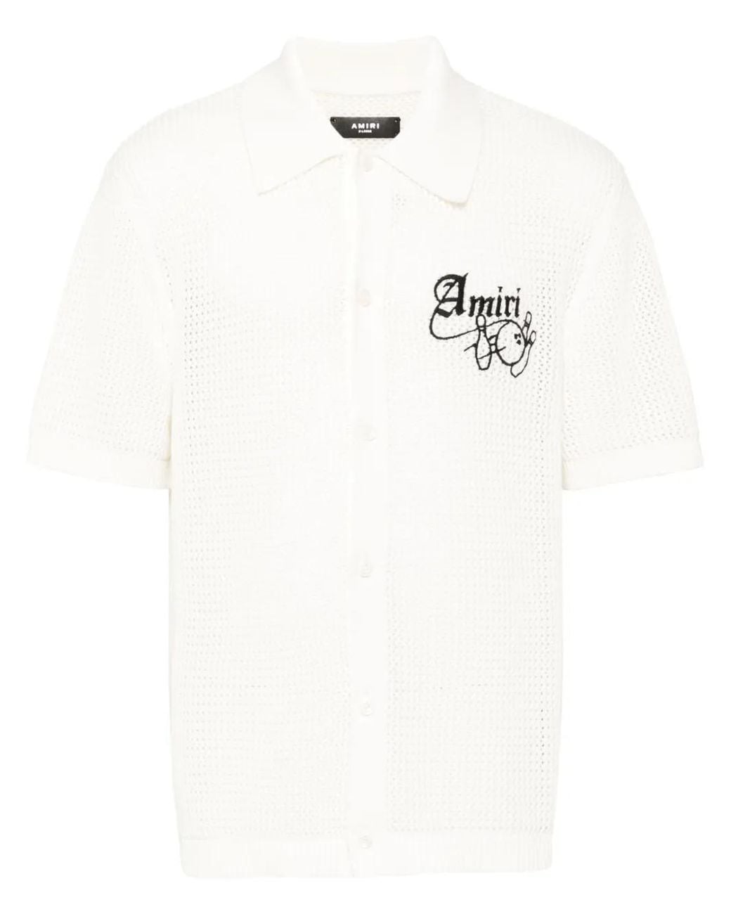 Amiri White Bowling Crochet Polo Shirt for men