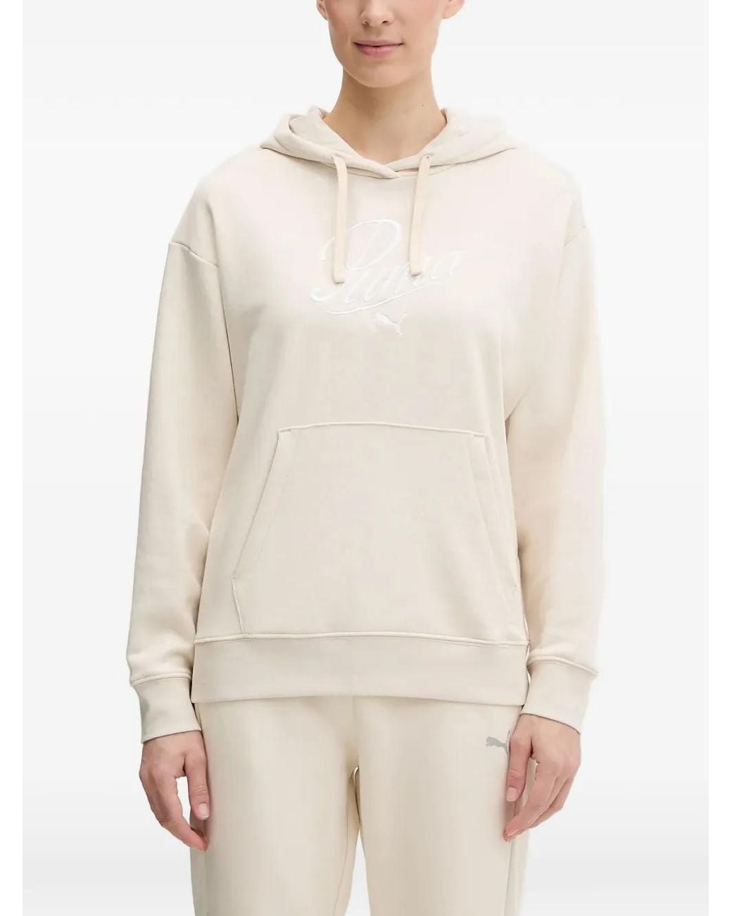PUMA White Logo-Embroidered Hoodie