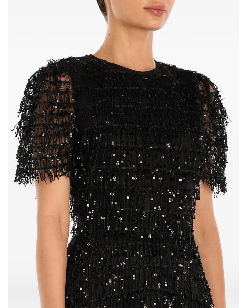 POST MERIDIEM Black Round-Neck Midi Dress