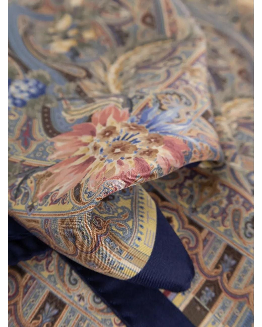 Etro Gray Silk Twill Scarf With Floral Paisley And Medallion Motif