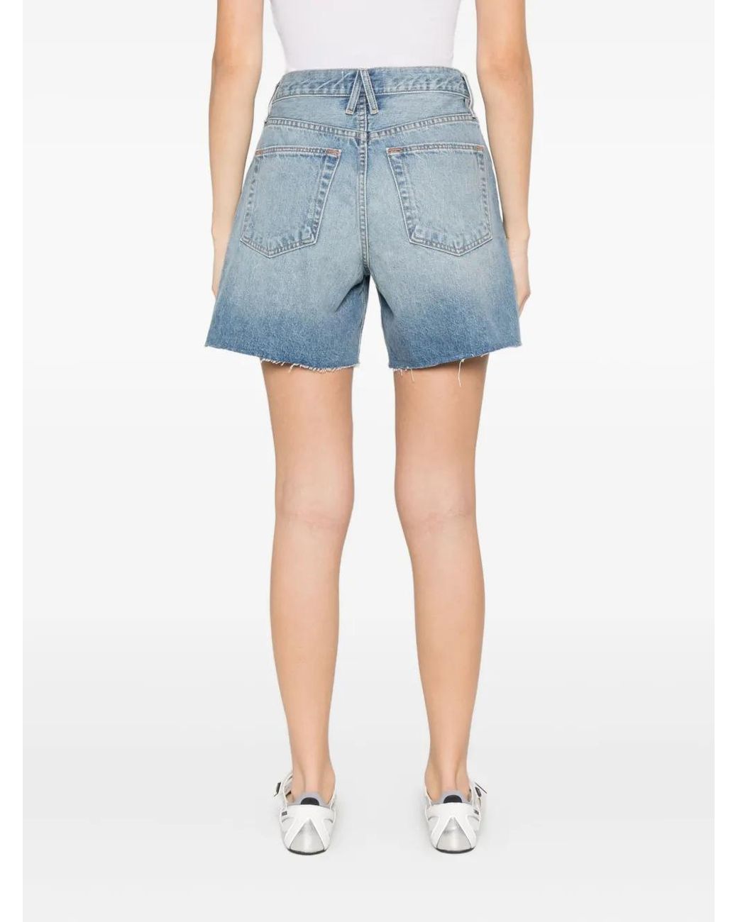 SLVRLAKE Denim Blue Sienna Frayed-Hem Denim Shorts