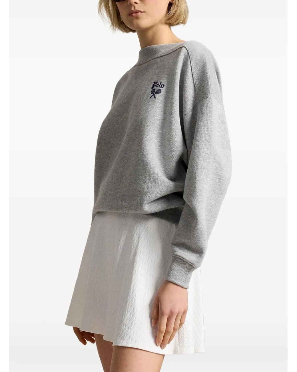 Polo Ralph Lauren Gray Bateau-Neck Logo-Embroidered Sweater
