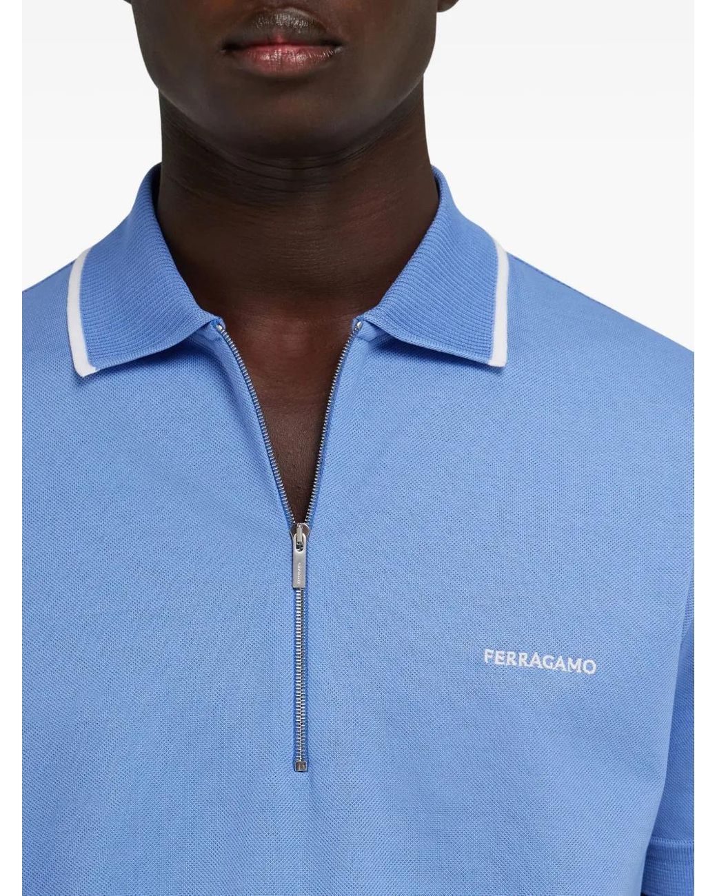 Ferragamo Hellblaues Collar Half Zip Sweater in Blue für Herren