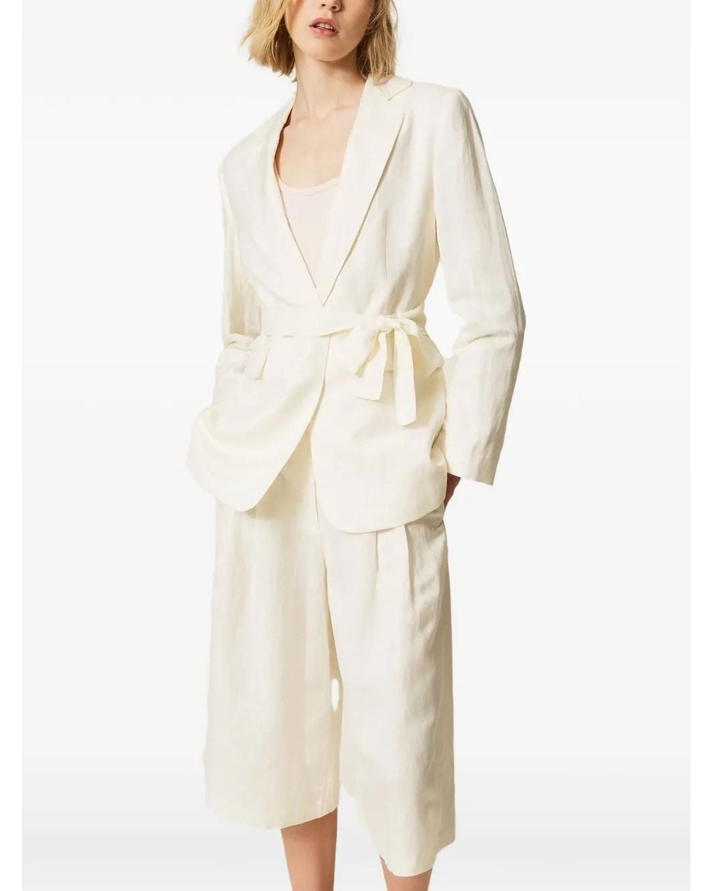 Twinset White Linen Blend Bermuda Shorts With Pleats