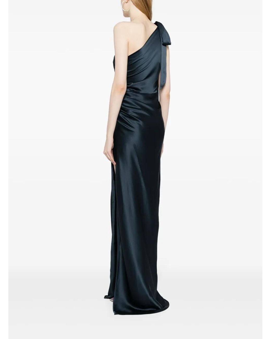 Michelle Mason Blue Asymmetric Silk Maxi Gown