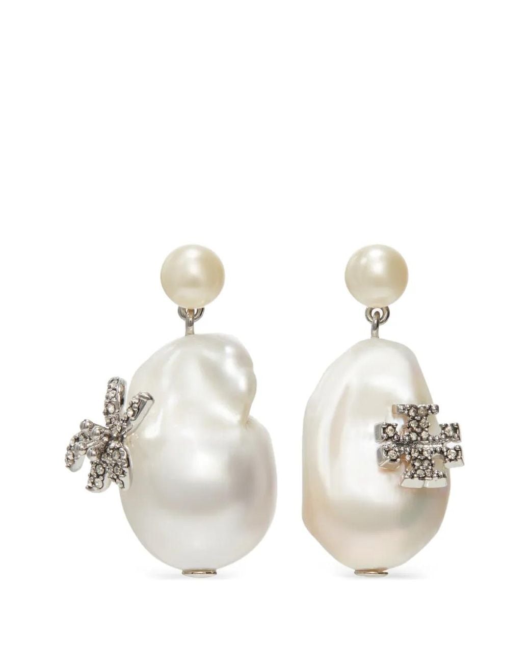 Tory Burch White Moondance Pearl And Flower Drop Earrings