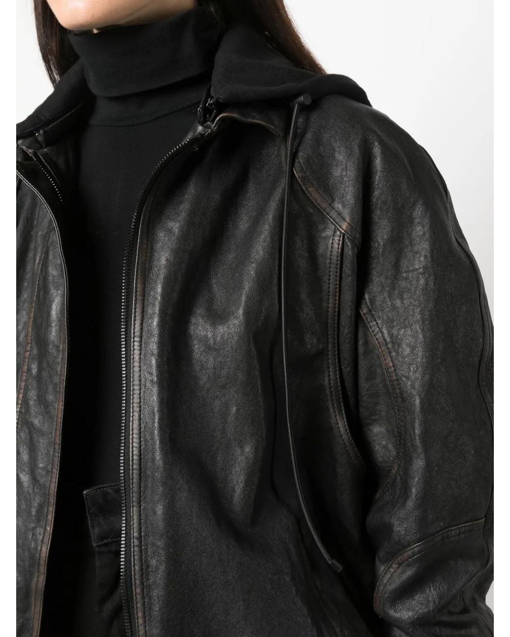 The Mannei Black Batumi Drawstring-Hood Leather Jacket