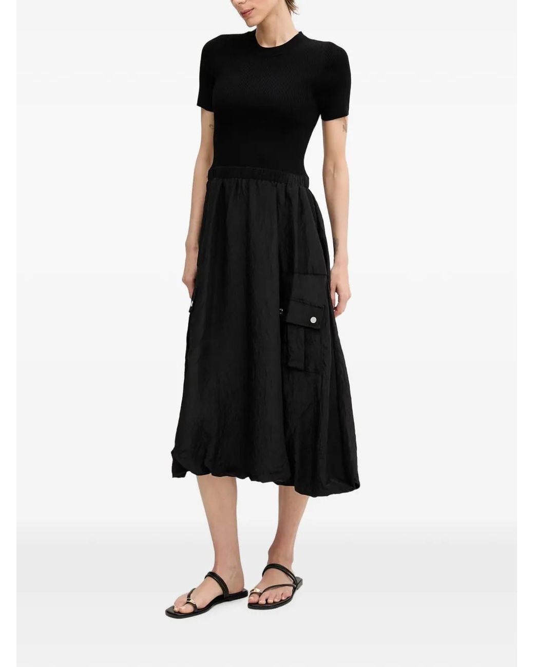 DKNY Black Ribbed Round-Neck Mini Dress
