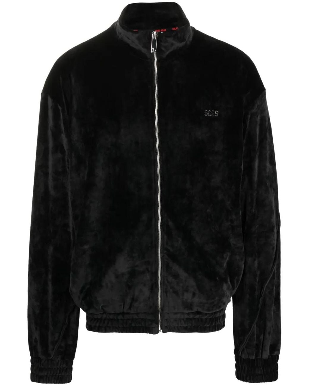 Gcds Black Logo-Embroidered Velvet Bomber Jacket for men
