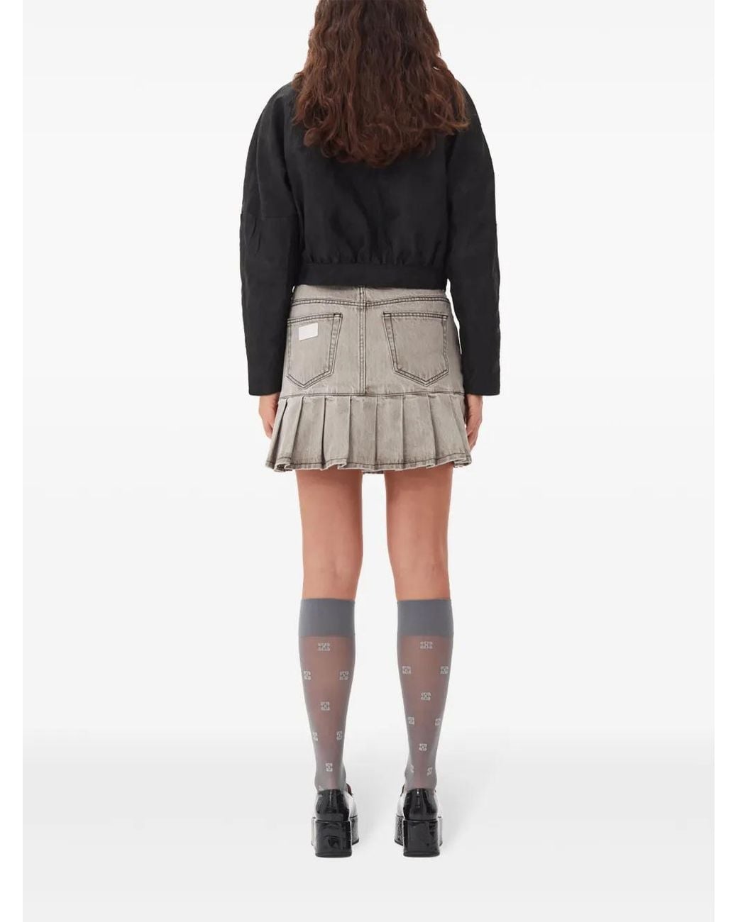 Ganni Gray Future Denim Pleated Mini Skirt