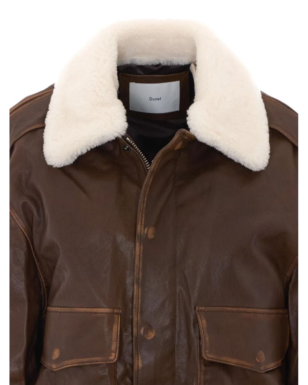 DUNST Brown Shearling-Collar Leather Jacket