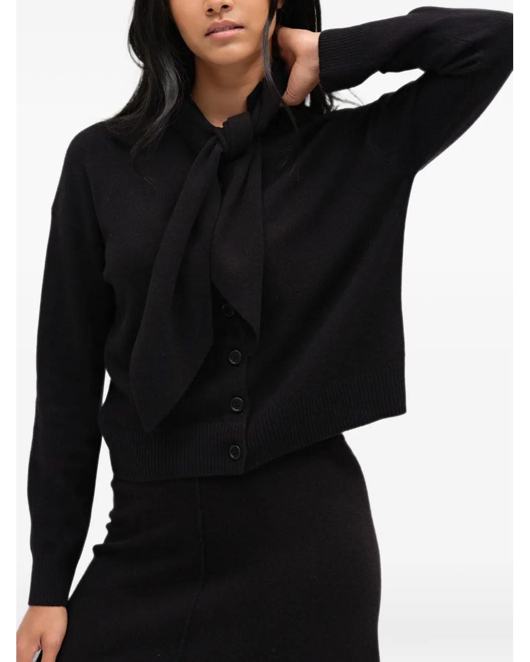 Chinti & Parker Black Tie-Neck Button-Up Cardigan