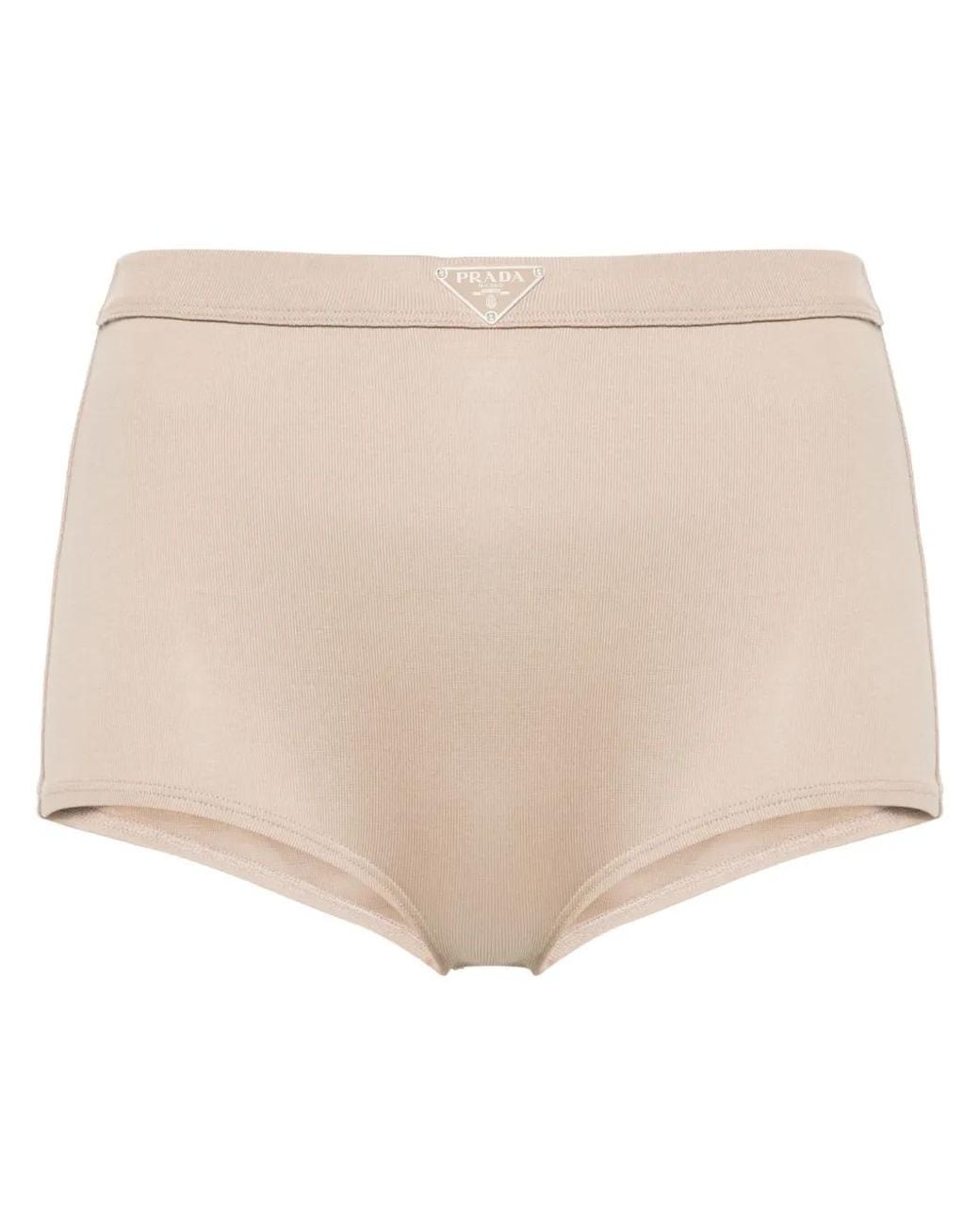 Prada Natural Triangle-Enamel Mini Shorts