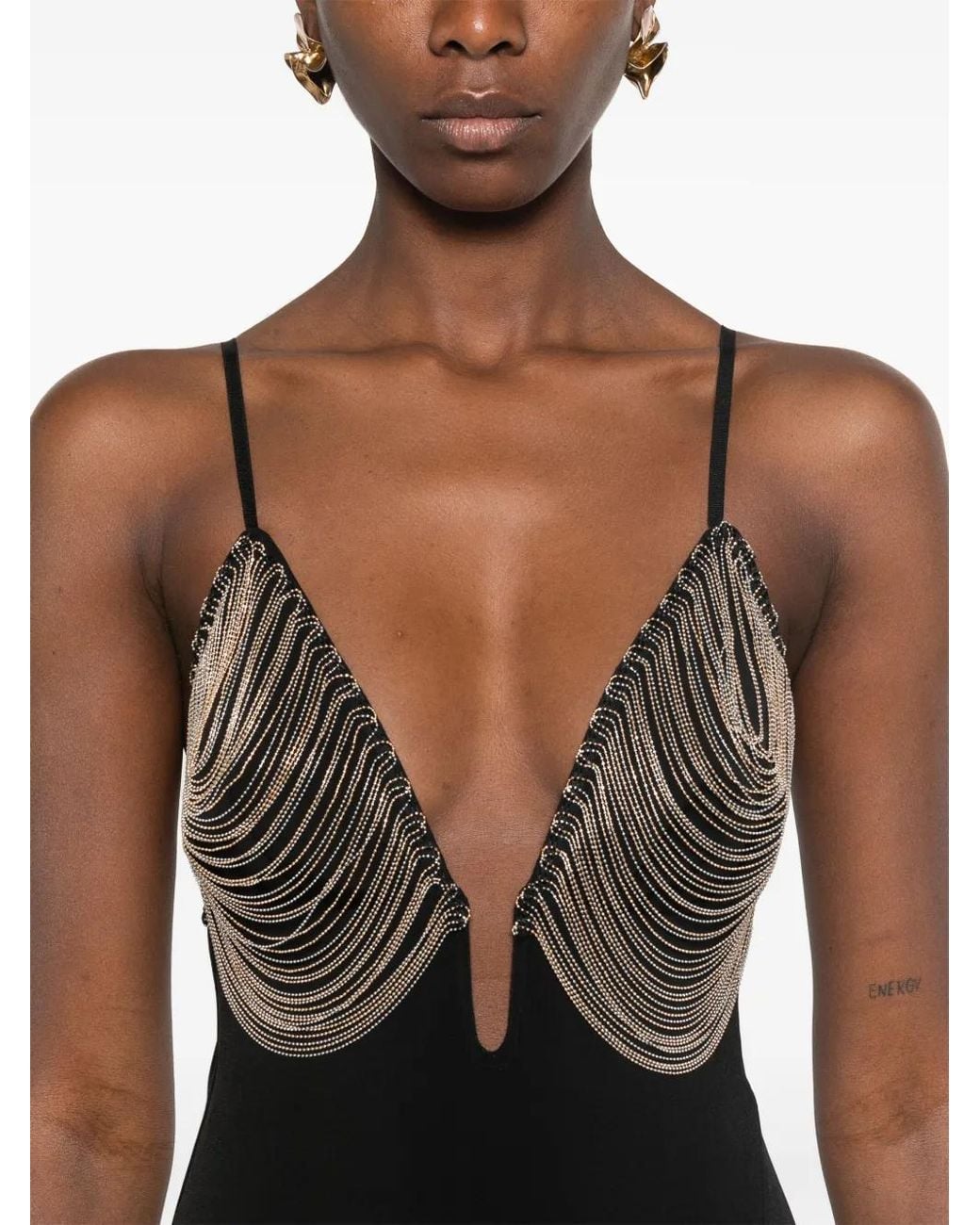Nissa Black Fringe-Detail Maxi Dress