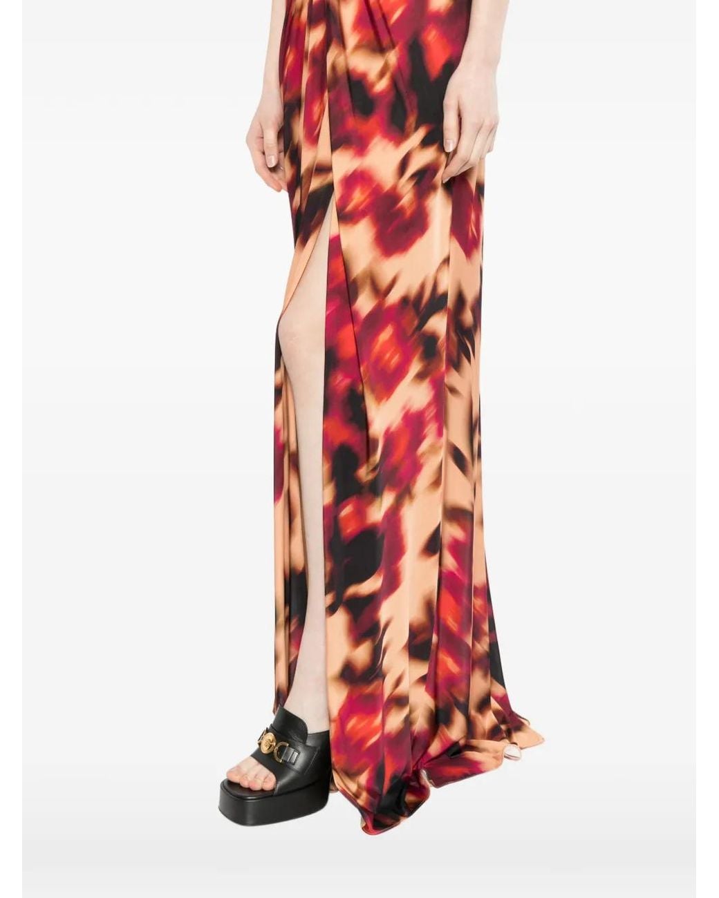Amsale Red V-Neck Printed Maxi Dress