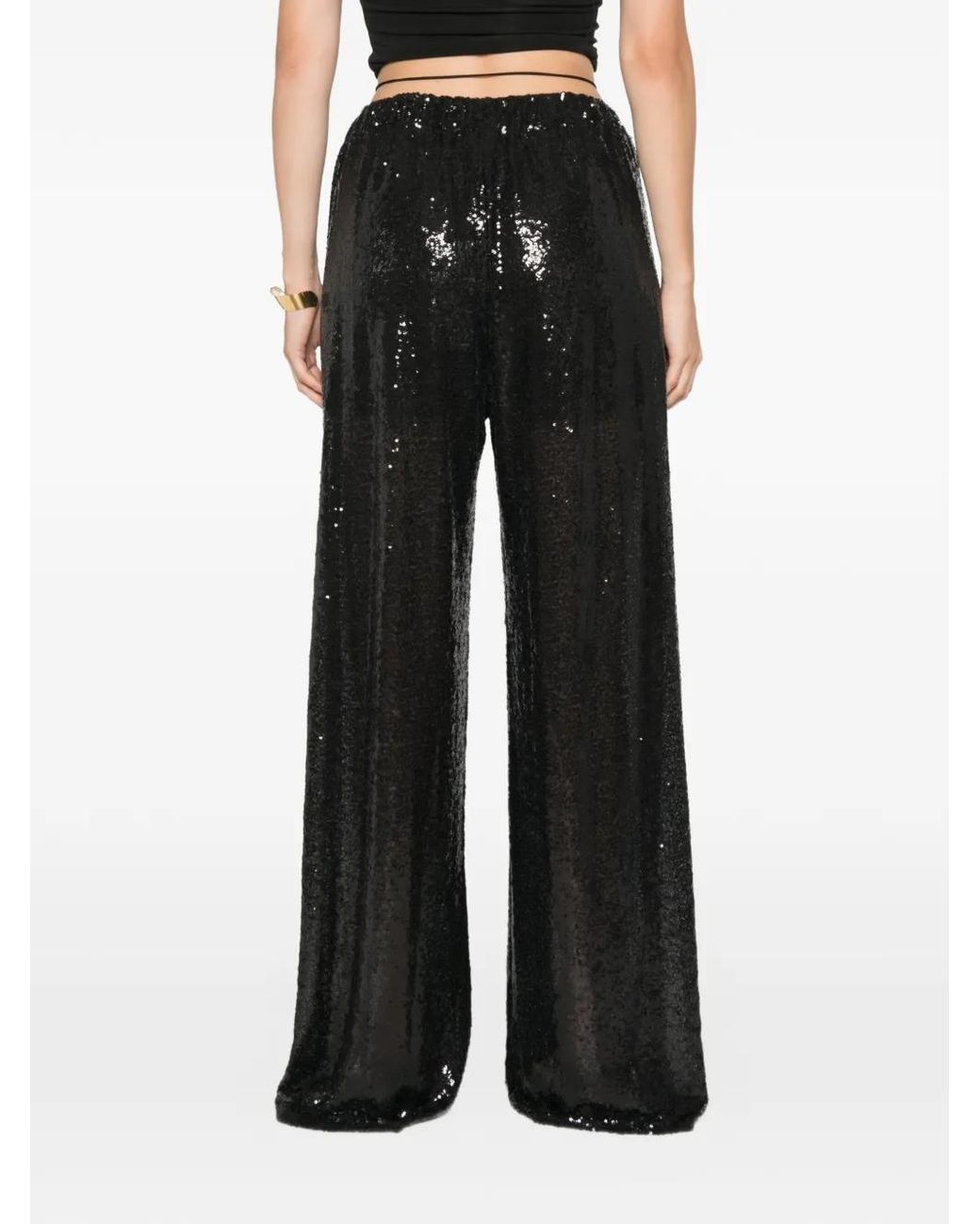 Amazuìn Black Gal Sequins Wide-Leg Trousers