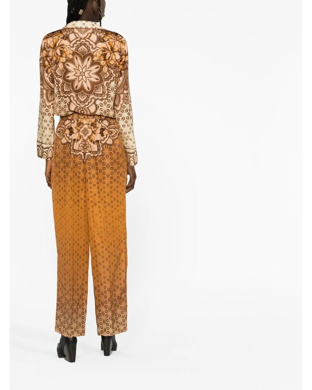 Alberta Ferretti Natural Combinaison En Soie À Imprimé Mandala