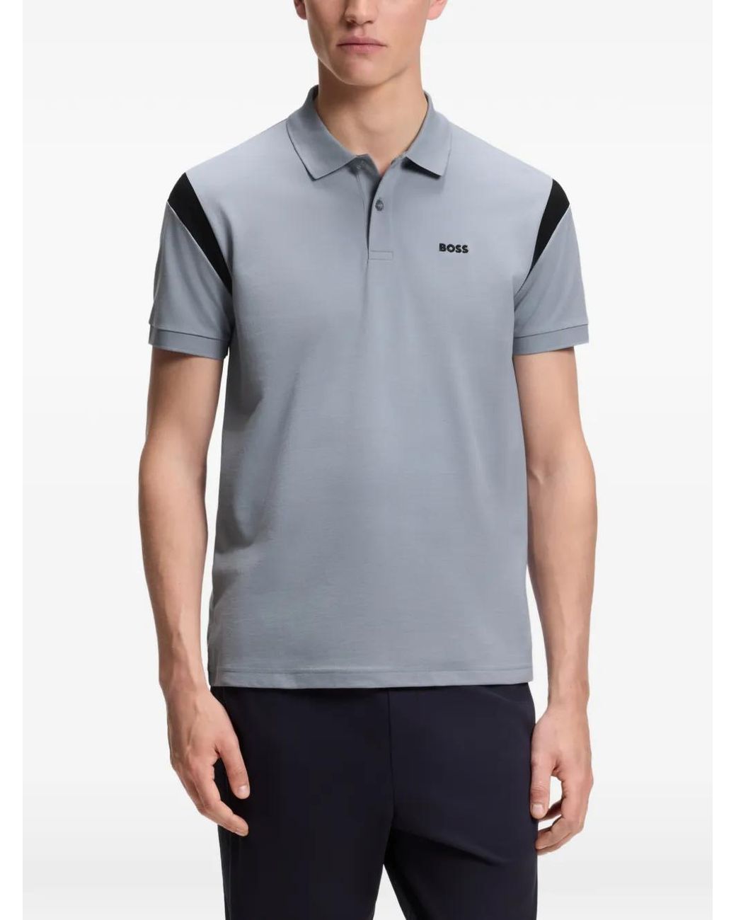 Boss Gray Paddy Contrast-Panel Polo Shirt for men