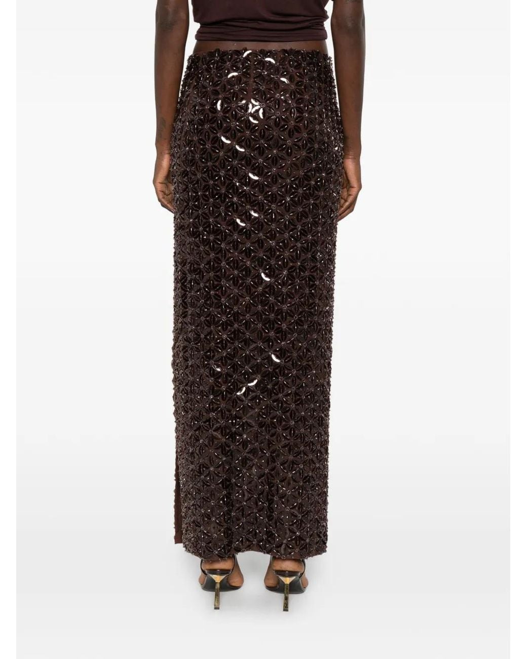 P.A.R.O.S.H. Brown Sequin-Embellished Maxi Skirt