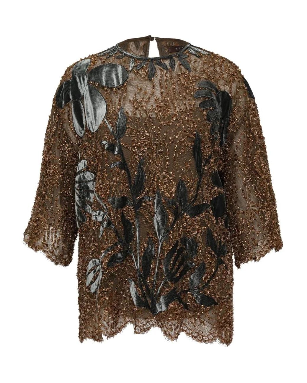 Biyan Brown Flower-Embellishment Blouse