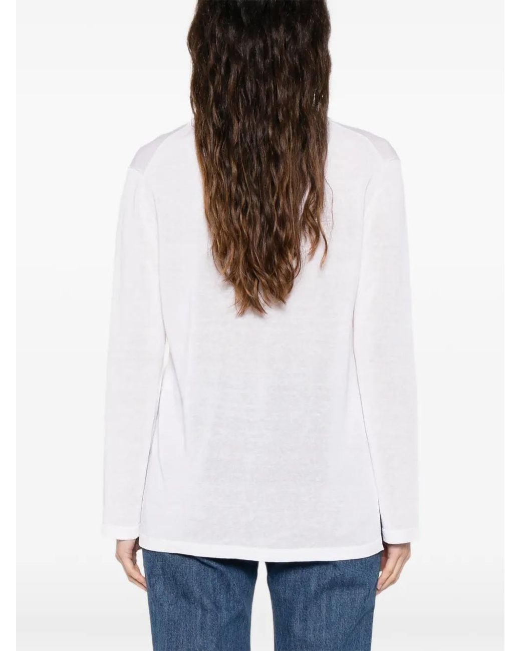 P.A.R.O.S.H. White V-Neck Long-Sleeve Blouse