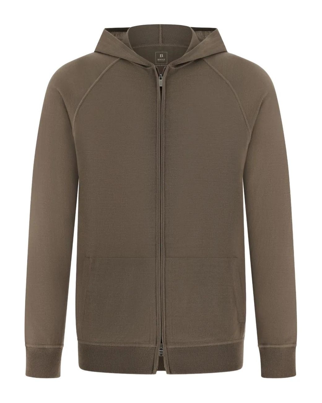 Boggi Brown Full-Zip Knitted Hoodie for men