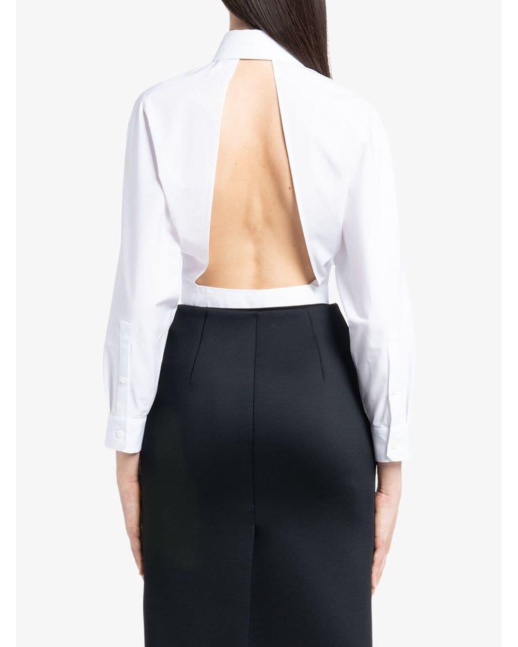 Prada Open-back Cropped Shirt in White | Lyst