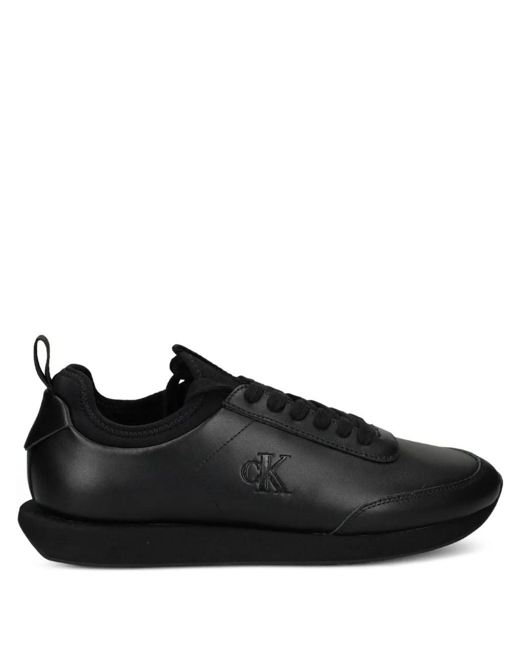 Calvin Klein Black Logo-Embossed Leather Sneakers for men