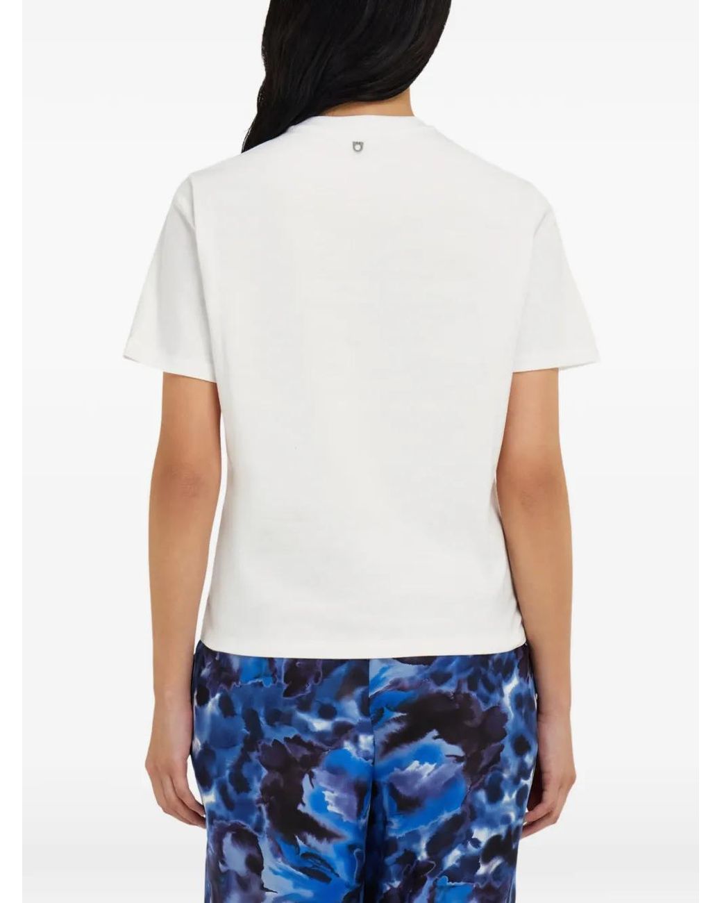 Ferragamo Blue T-Shirt With Carnation Print Silk Inlay