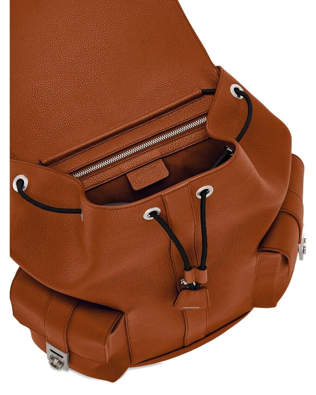 Ferragamo Brown Drawstring Leather Backpack for men