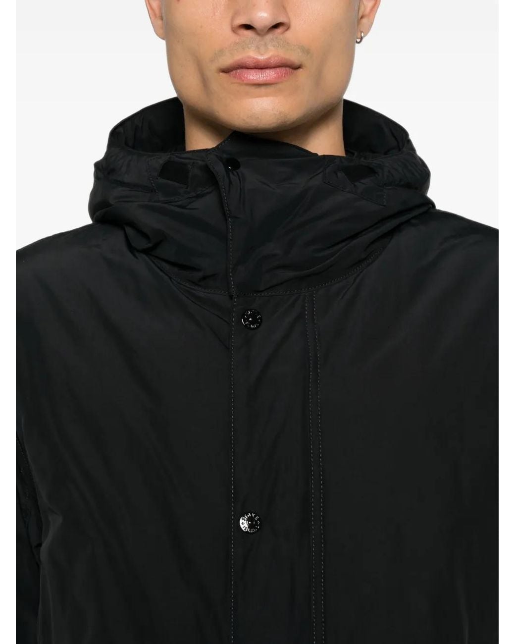 Stone Island Black Logo-Patch Hooded Parka for men