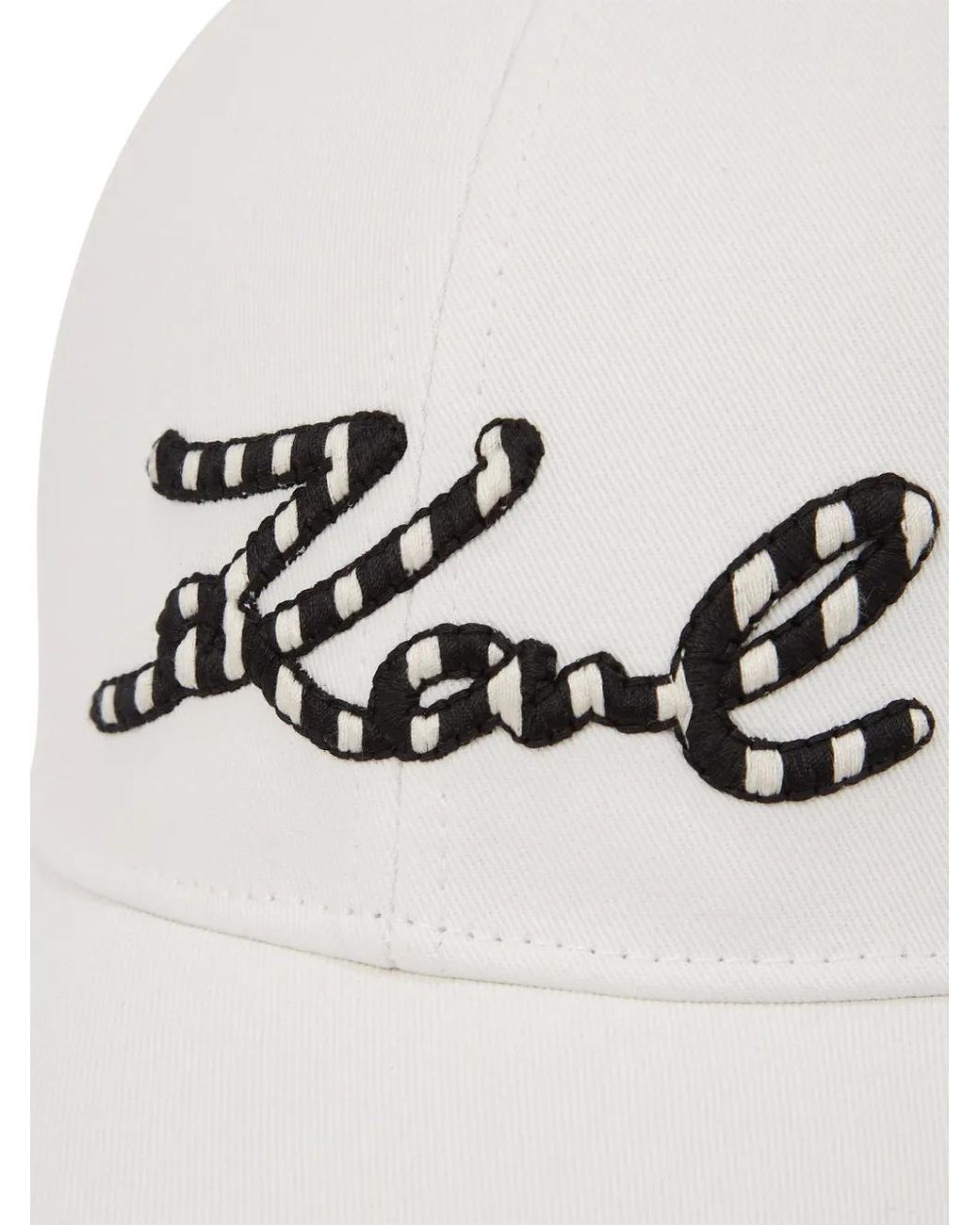 Karl Lagerfeld White Signature Striped-Logo Cap