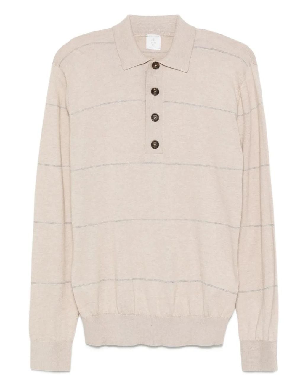 Eleventy White Striped Long-Sleeve Polo Shirt for men