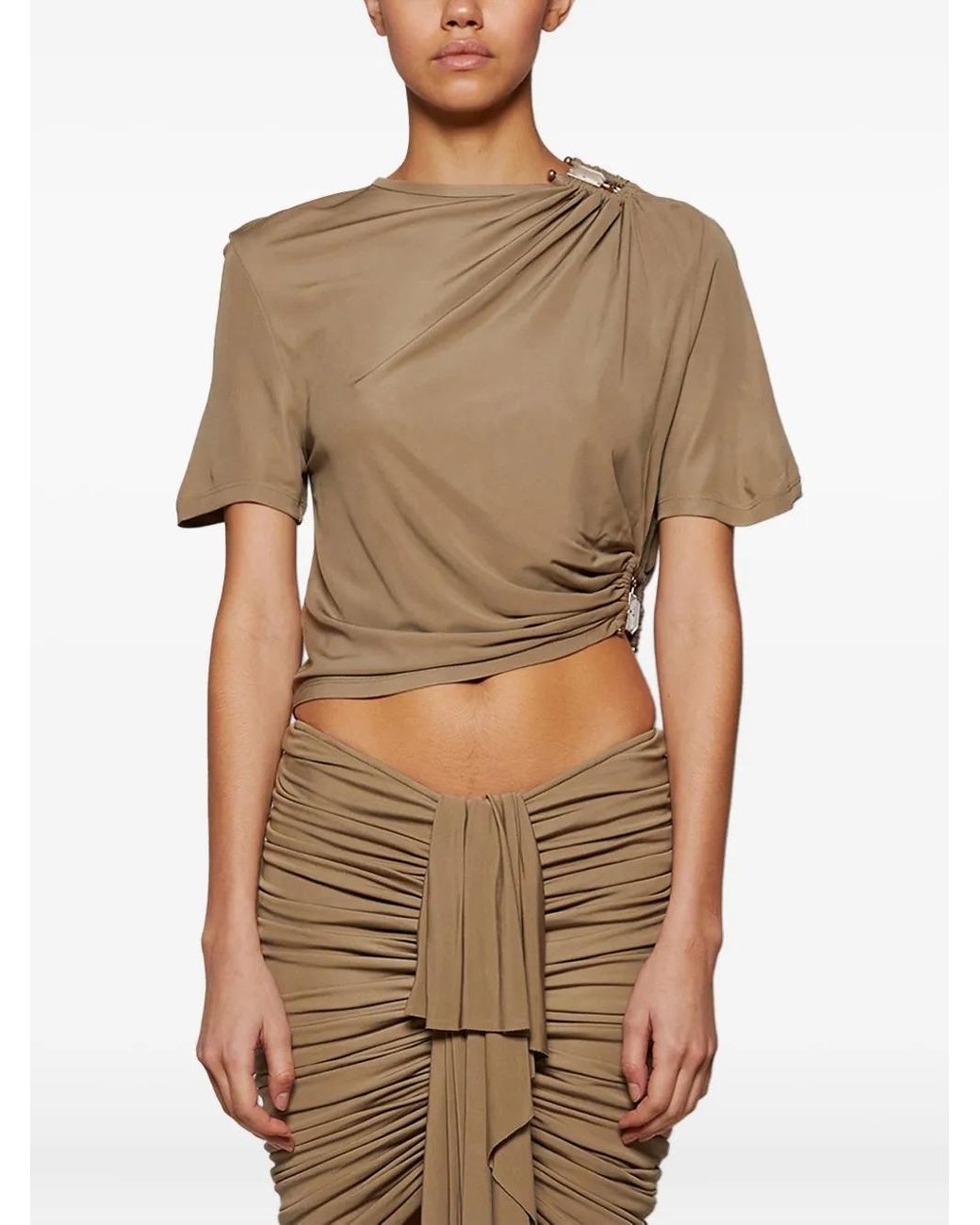 Christopher Esber Natural Ruched Ring-Detail Tee