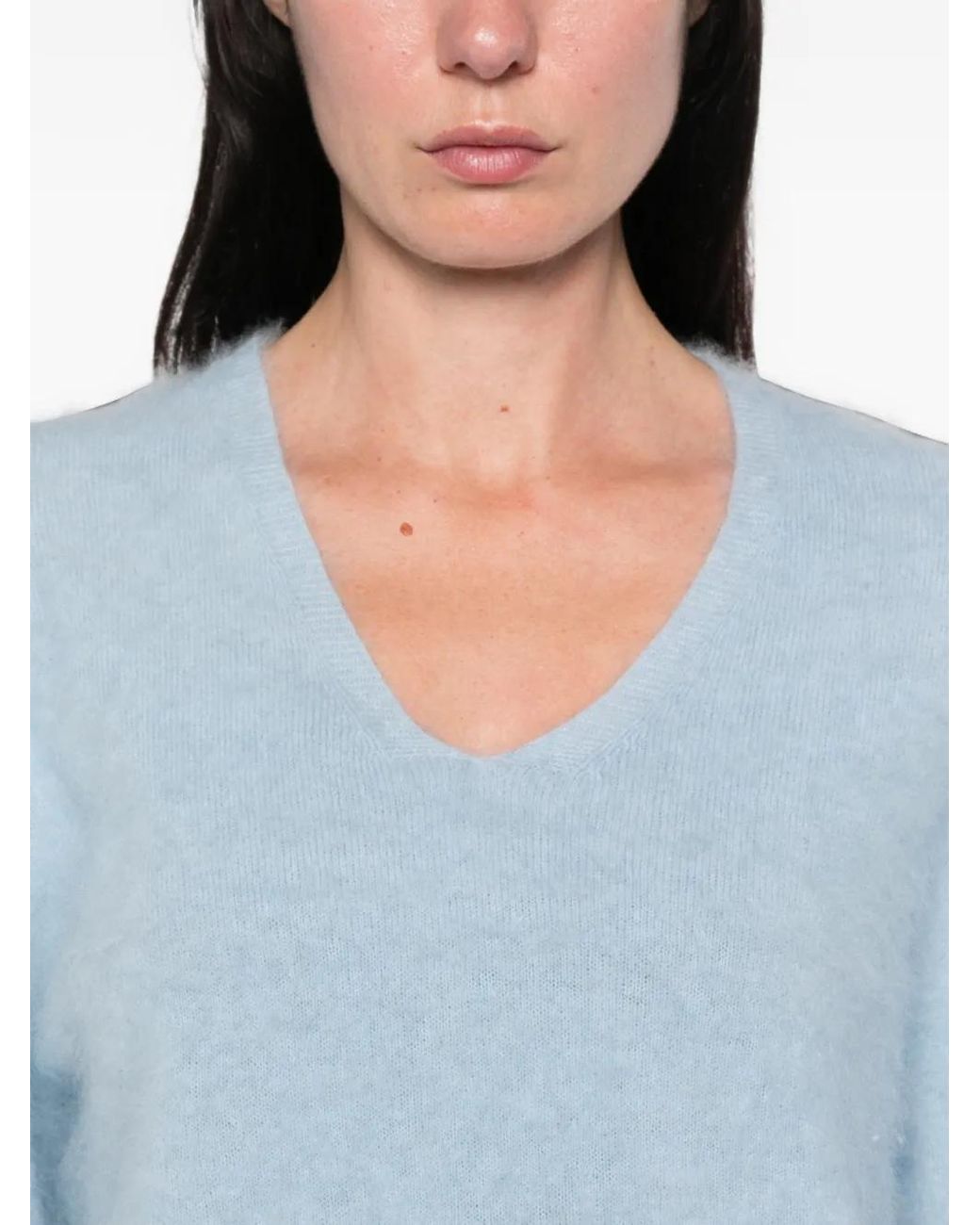IVORY PARIS Blue Dolly V-Neck Brushed-Finish Sweater