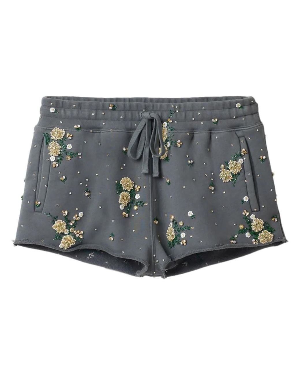 Miu Miu Gray Floral-Embroidered Cotton Shorts