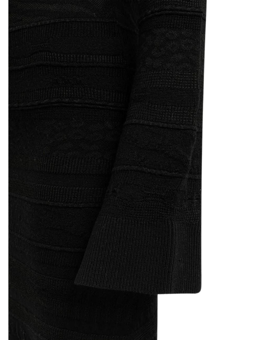 Laneus Black Jacquard-Knit Turtleneck Midi Dress