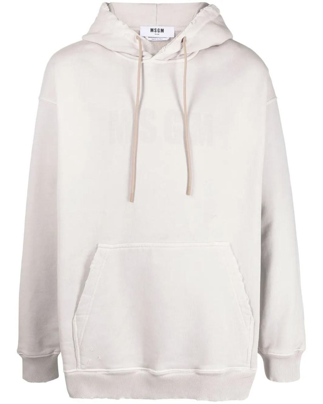 MSGM White Tonal Logo-Print Cotton Hoodie for men