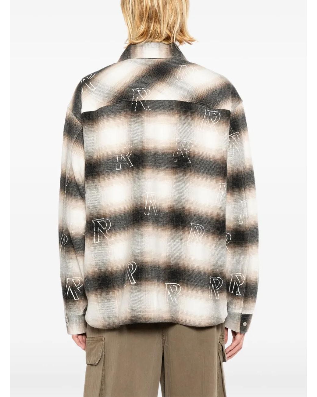 Represent Gray Initial-Embroidered Plaid Shirt for men