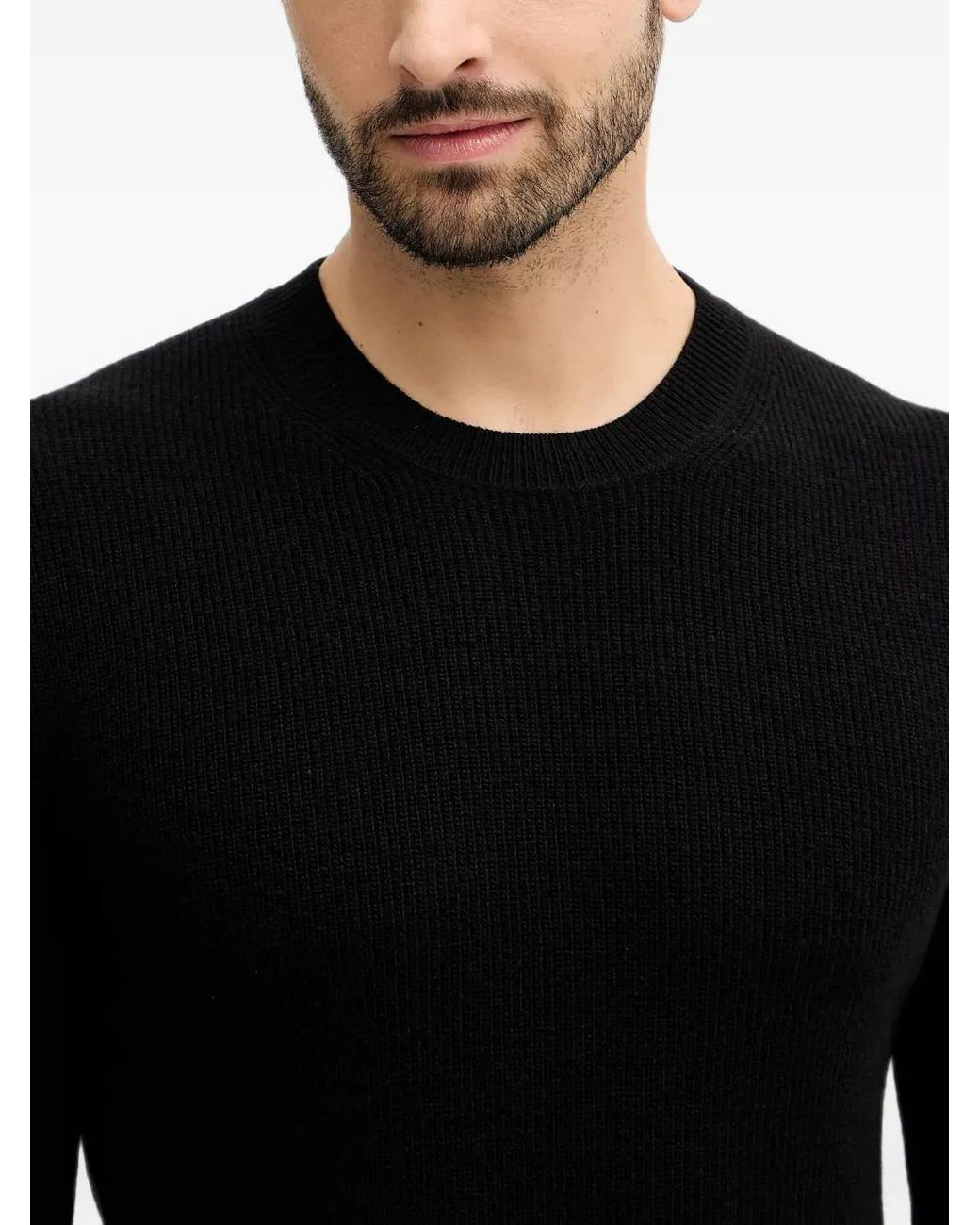 Sisley Black Ribbed Crew-Neck Sweater for men