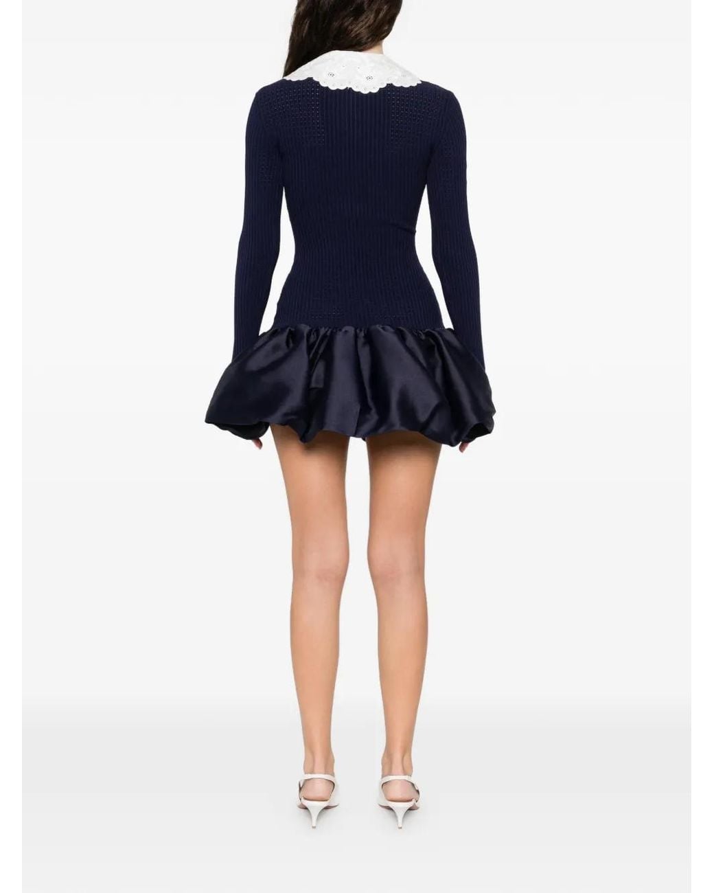 Self-Portrait Blue Knit And Taffeta Mini Dress