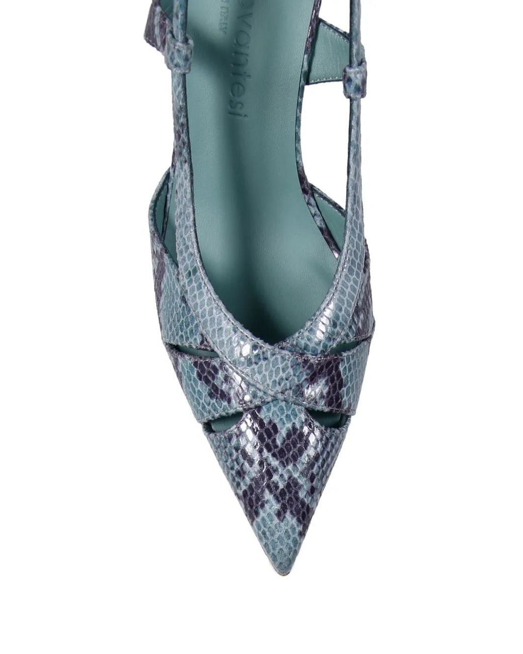 Sergio Levantesi Blue Snakeskin Print Strap Pumps