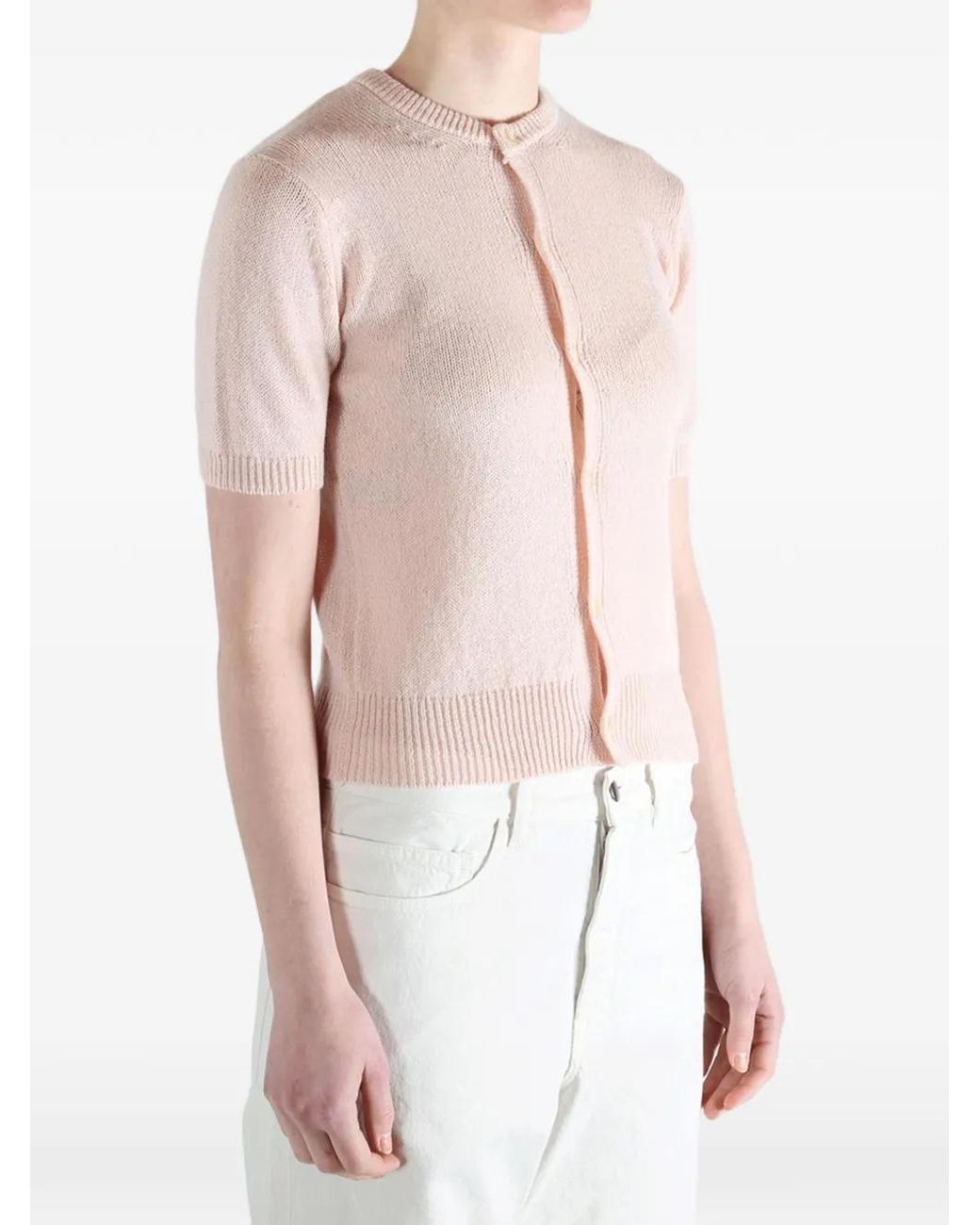 Auralee Pink Button Short-Sleeve Cardigan