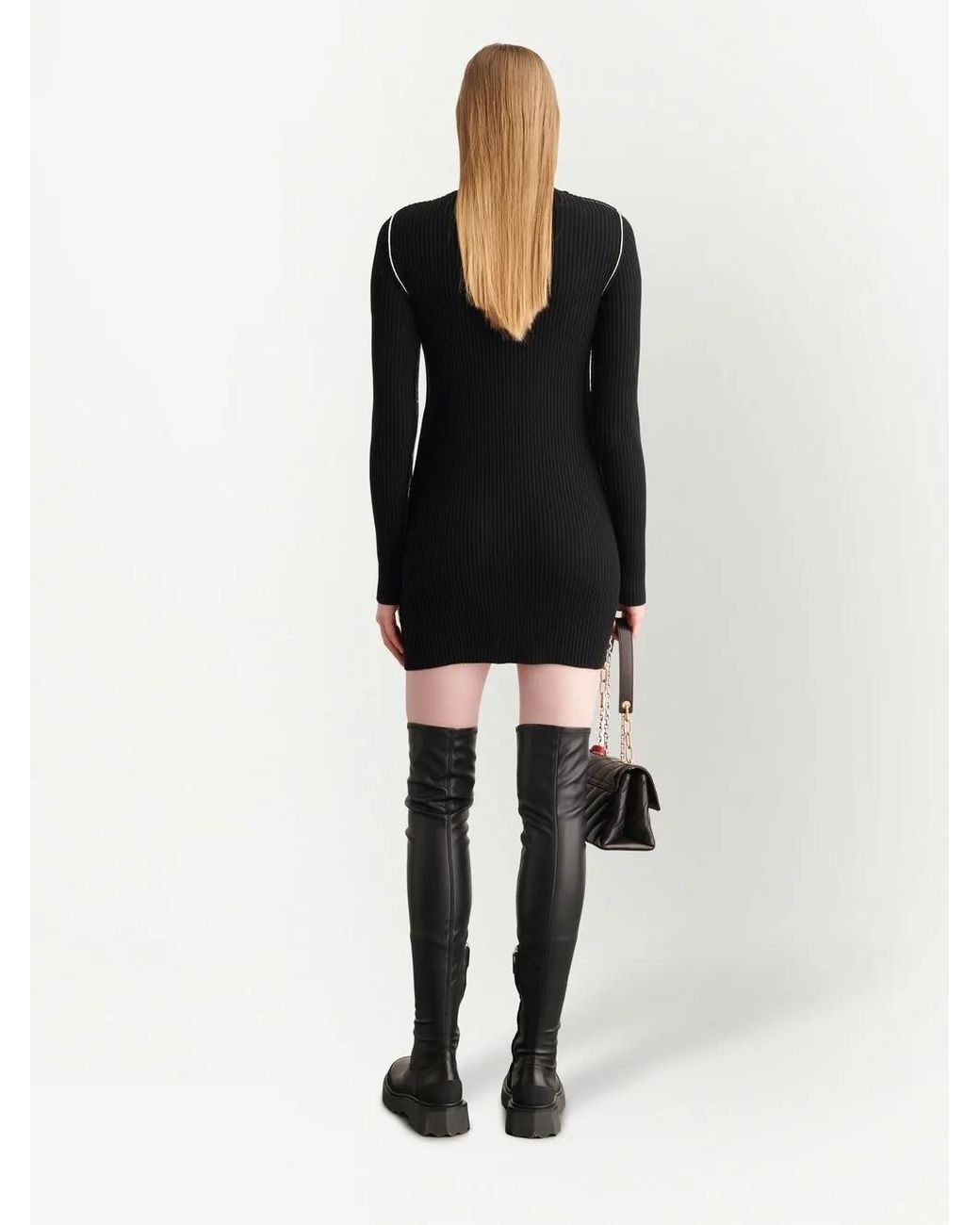 Off-White c/o Virgil Abloh Black Embroidered-Logo Ribbed Mini Dress
