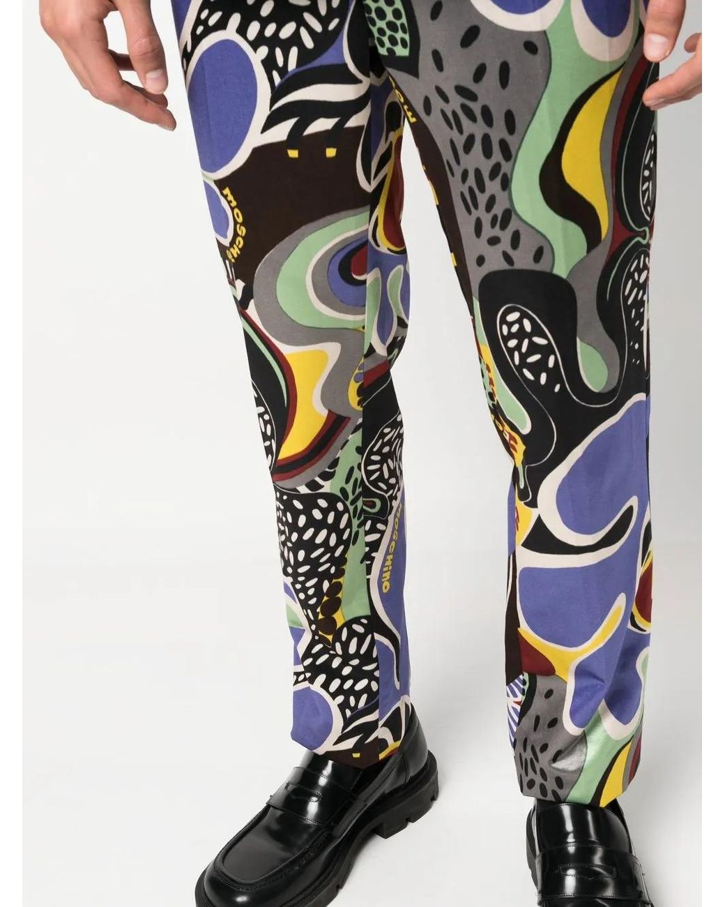 Moschino Blue Graphic-Print Tailored Trousers for men