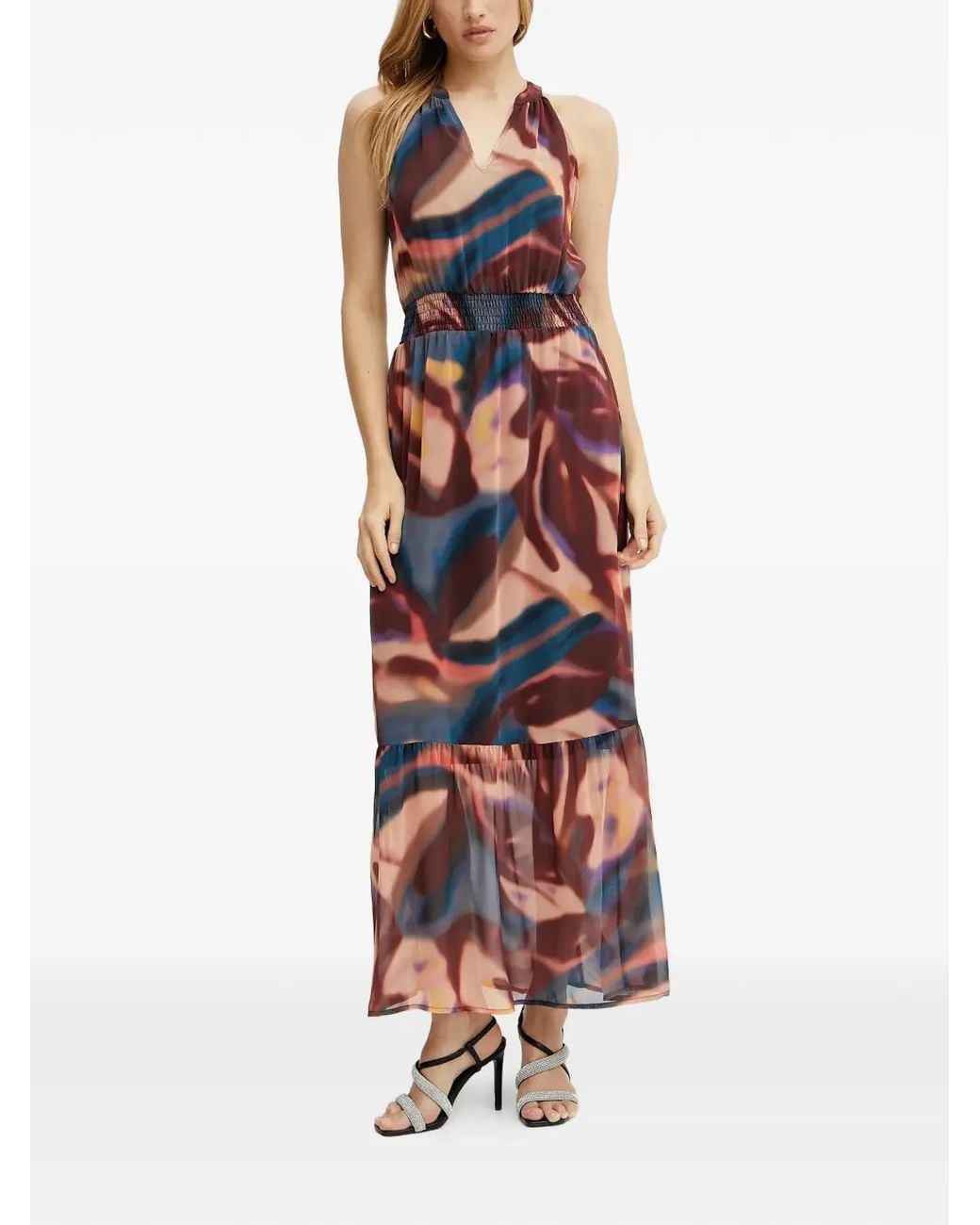 Morgan Red Abstract Halterneck Midi Dress