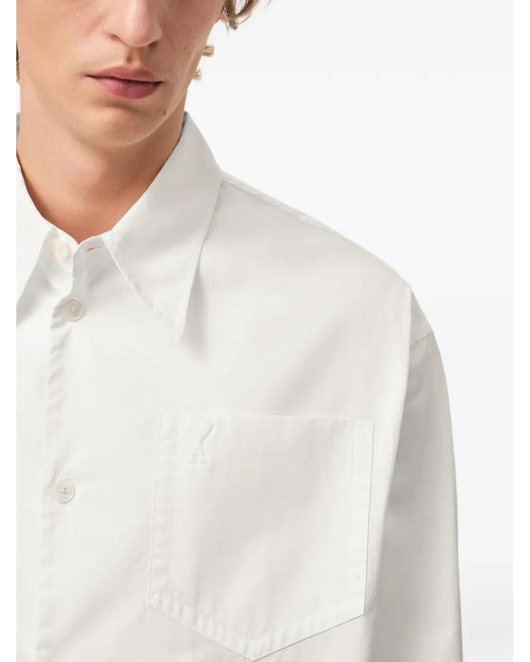 AMI White Ami De Coeur Wide-Fit Pocket Shirt